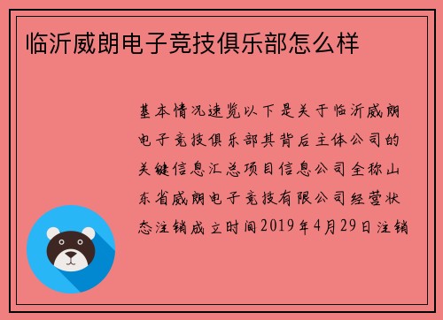 临沂威朗电子竞技俱乐部怎么样